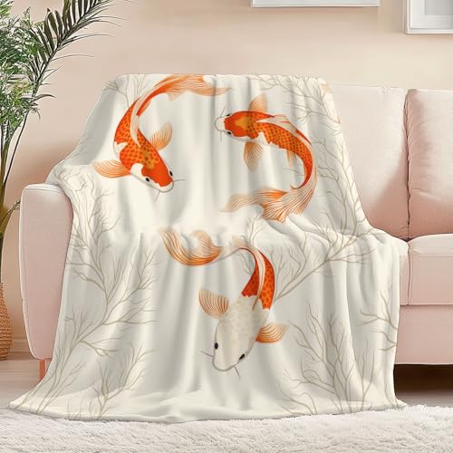 Manta de Franela 127 x 152 cm con Estampado de Animal Algas Koi cómoda y Transpirable para sofá, Cama, Manta de Felpa Crema Manta Sherpa para Camping, para Adultos y niños
