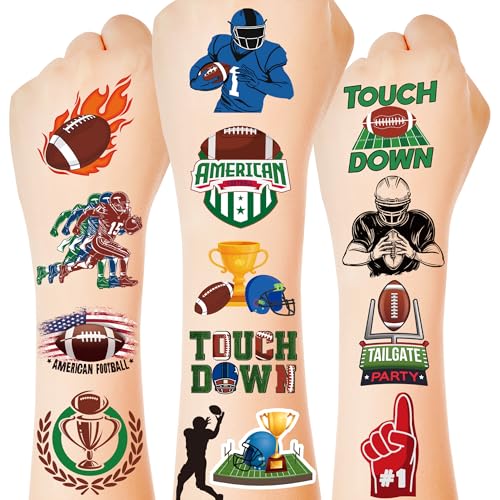 150 PCS Football Party Favors, 6 Sheets Football Tattoos Temporary, Pre-Cut Game Day Tattoos Stickers TouchDown Game for Bowl Game Day Sports Themed Party women man Decorations