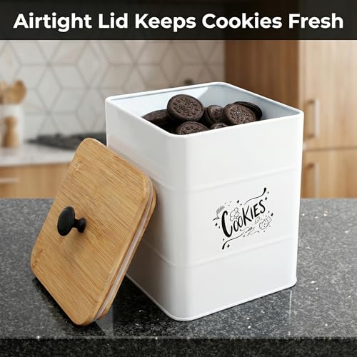 Image of Goaste 2 Sizes Metal Cookie Jars with Lid, 101 & 54 OZ White Candy Cookie Tins, Decorative Food Storage Containers, Vintage Cookie Canister with Wide Opening for Kitchen Counter, Pantry, Gift Giving