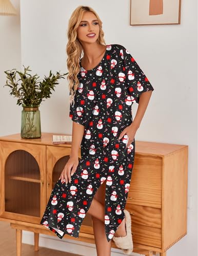 Image of Ekouaer Women's Nightgown Short Sleeve Sleepshirt Long Loungewear Casual Maxi Lounge Dress House Dresses with Pockets