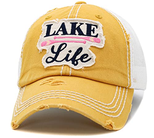Image of Vacation Beach Camping Womens Baseball Cap Distressed Vintage Unconstructed Embroidered Patch Hat