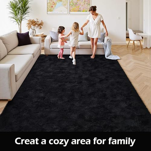 HOMORE Black Rug 8x10 Rugs for Living Room, Large Fluffy Carpet for Bedroom, Super Soft Shag Rug for Kids Nursery Boys Girls Room Dorm Decor