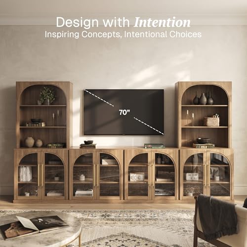 Image of BELLEZE Jagger 130 inch Wall Unit 6-Piece Modular TV Stand - Camel