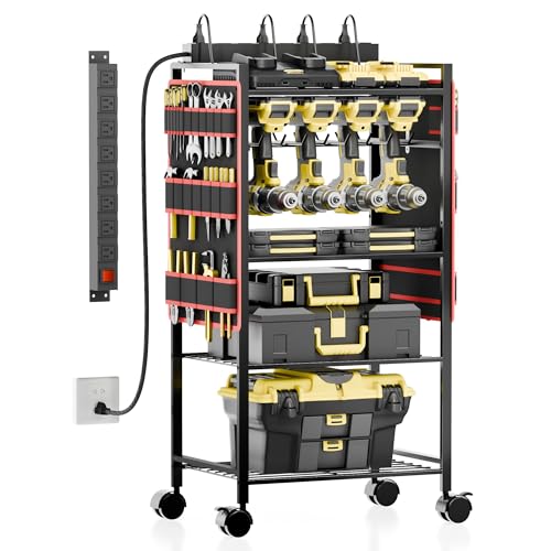 Power Tool Organizer Cart Rolling Tool Storage Cart Gift for Man Red