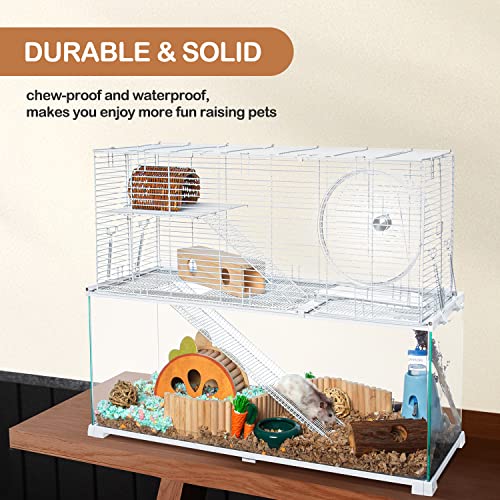 OIIBO 3 Tiers Large Hamster Cages, Glass Hamster Cage Habitat with Openable Wire Topper, Gerbil Cage with Two Ladders Ramps and Removeable Waterproof PVC Tray, Easy to Clean by Oiibo - Image 5