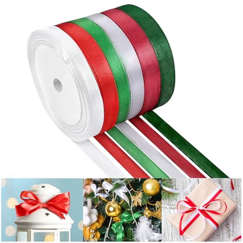 NACHLYNN 10mm x 22m Satinband Weihnachten Schleifenband Geschenkband Bänder zum Basteln für Verpackungsband Urlaubsdekoration Hochzeitsstrauß DIY Dekoration