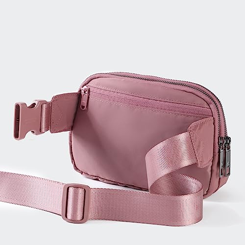 Image of Pander Everywhere Belt Bag for Women, 5 Zipper Pockets Nylon Crossbody Fanny Pack Purse (Dune Pink)