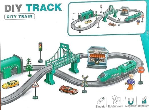 SHIVAARO Train Set for Kids, Car Tracks | DIY 66PCS Remote Control City Track Electric Train Track Set for Children | Train Toy (Multicolor) 1