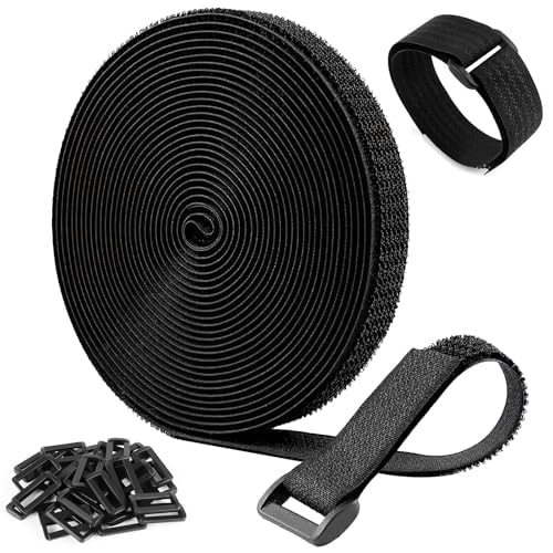 Adjustable Cable Straps 10 m x 5 cm with 10 Loops, Cable Tie Strap Reusable Cable Management Easy to Cut for Tidy and Organize Cables, Black