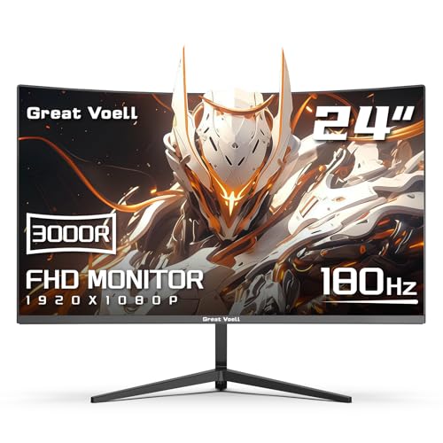 Image of Great voell 24 Inch Curved Gaming Monitor, 180Hz FHD 1080P Computer Monitor, 3000R Curved, FreeSync, Support DP /HDMI /USB Ports, 98% sRGB, 4000:1 Contrast Ratio for Home Office & Gaming-Wall Mountable