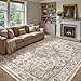 WondRg 8x10 Washable Neutral Area Rug Brown Vintage Living Room Bedroom Carpet Non-Slip Soft Low Pile Floral Indoor Large Throw Rug for Dining Room Office