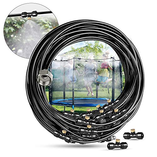 Lunatino Misting Cooling System,Misters System for Outside,39.3FT (12M) Pre-Assembled Misting Line+14 Upgrade Brass Mist Nozzles+1 Brass Adapter(3 4 ) for Patio Garden Greenhouse Trampoline Waterpark