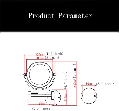 Wall Mounted Makeup Mirror with Magnification, Wall Mount Vanity Mirror with LED Lights, Two-Sided Extendable, 360 Degree Swivel, for Bathroom, Plug Operated
