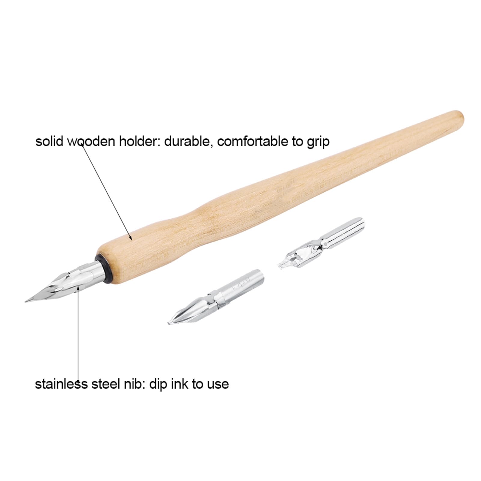 SEAFRONT Comic Dip Pens for Writing Painting with 1 Wood Pen Holder 3 Stainless Steel Nibs 1 Ink Bottle - Image 4