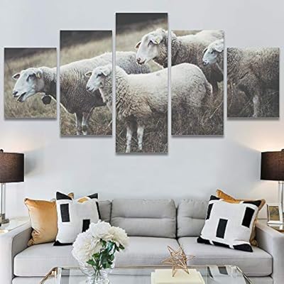 SIGNWIN 5 Panel Canvas Wall Art Animals Farmhouse/Country...