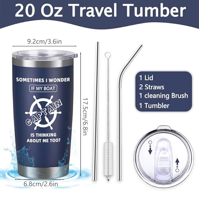 Boating Gifts for Men - Boat Accessories Gifts for Men - Cool Gifts for Boat Owners -Nautical Gifts for Men - Boat Gifts for Men, Dad -Sometimes I Wonder If My Boat Is Thinking Tumbler 20oz