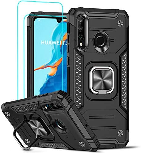 LeYi for Huawei P30 Lite/P30 Lite New Edition Case and Tempered Glass Screen Protector [2 Pack],Cover with Ring Holder Shockproof Protective Silicone Bumper Armour Hard Phone Case for P30 Lite Black