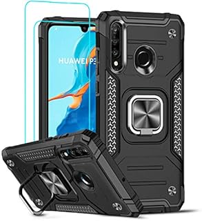 LeYi for Huawei P30 Lite/P30 Lite New Edition Case and Tempered Glass Screen Protector [2 Pack],Cover with Ring Holder Shockproof Protective Silicone Bumper Armour Hard Phone Case for P30 Lite Black
