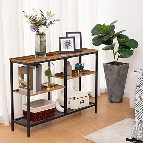 Hoobro 43.3” Console Table, 4-Tier Industrial Bookshelf, Narrow Entryway Table, Sofa Table, Bookcase, Storage Shelf, Entrance Table, Hallway, Living Room, Bedroom, Rustic Brown Bf28Xg01 #TOP3