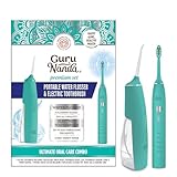 GuruNanda Lion & Lamb Kit - IPX8 Waterproof Portable Water Flosser (300ml) & 5000 mAH Power Rechargeable Sonic Toothbrush with 4 Jet Tips, 4 Brush Heads & Travel Case - for Whiter Teeth (Teal)