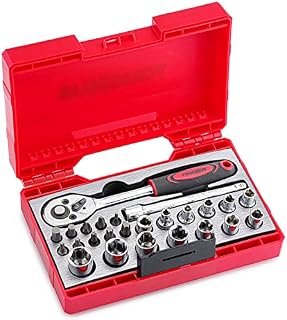 ToughHub 25 Piece 1/4 Inch Socket Set with Ratchet Bar, Multi-Functional Metric Tool Kit with Wrench Handle, Screwdriver Bits, Extension Bar, Hex Socket Sets & Torx Tool Sets