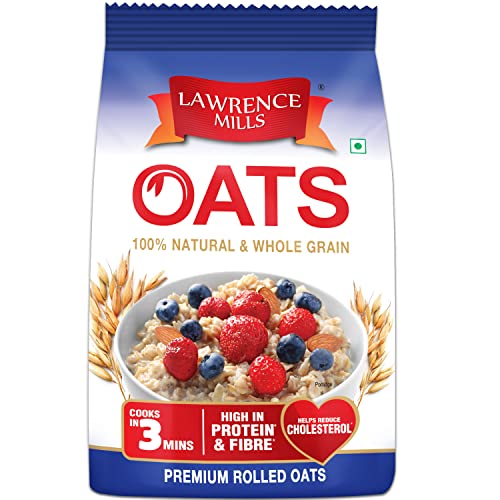 Lawrence Mills Oats 1KG Pouch, 100% Natural & Whole Grain, High Premium Rolled Oats | Instant Oats For Rs. 144