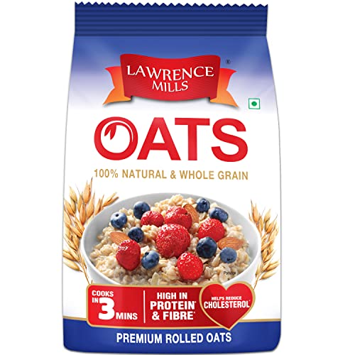 Lawrence Mills Oats 1KG Pouch, 100% Natural & Whole Grain, High Premium Rolled Oats | Instant Oats