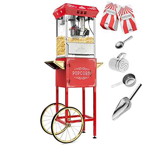 Olde Midway Vintage Style Popcorn Machine Maker Popper With Cart And 10-Ounce Kettle - Red #TOP1