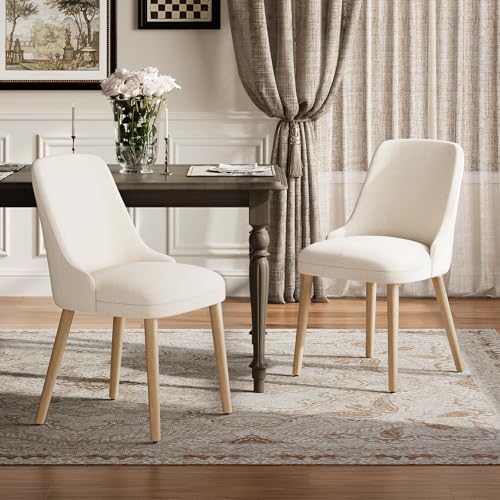 COLAMY Esszimmerstühle 2er Set, Gepolsterter Stuhl mit Holzbeinen, Hohe Rückenlehne für Esszimmer/Restaurant/Café, Beige