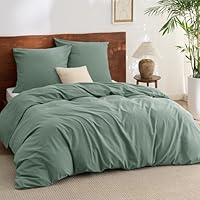 BEDSURE Bettwäsche 200x220 Baumwolle 3teilig - Bettwäsche-Sets Salbeigrün Bettbezug mit 2 Kissenbezüge 80x80 cm, Ähnliche Textur wie Washed Leinen, Oeko-TEX Bedding Grün mit Reißverschluss