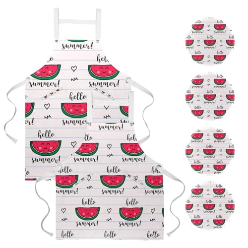 Lot de 2 tabliers de cuisine Hello Summer multicolores avec 4 broches