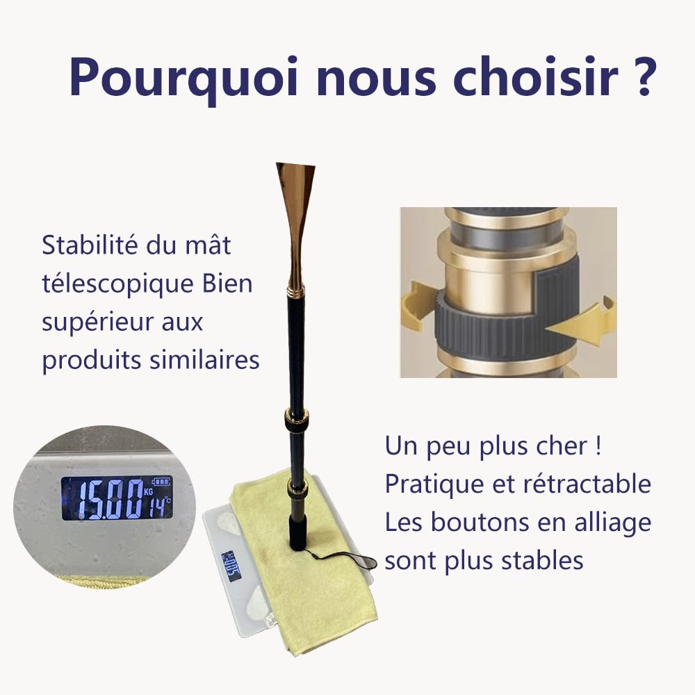 VARCOH Chausse Pied Long Metal, 43-77CM Le Chausse Pied télescopique long est facile à transporter lorsque vous sortez. Conception de Chausse Pied en or Bleu, à la mode et Durable