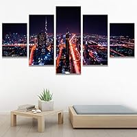 SIGNWIN 5 Panel Canvas Wall Art Modern Art Cityscape Contemporary Expressive Multicolor Photography Places for Home Decorations Ready to Hang - 60