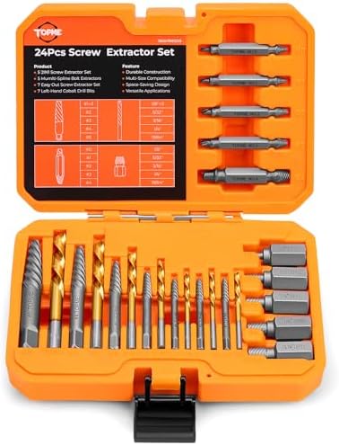 24 Piece Screw Extractor and Left Hand Drill Bits Set, Easy Out Screw Extractor Set with HSS Steel Reverse Drill Bit for Removing Stripped Damaged Broken Screw,Bolts,Nuts