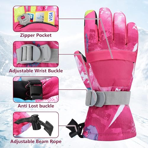 Image of Ski Gloves,Snow Gloves Waterproof Winter Warm Cold Weather Touchscreen Gloves for Parent& Child Kids Skiing,Snowboarding