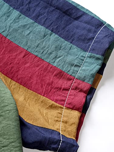 OYOANGLE Men's Color Block Striped Print Short Sleeve Button Up Casual Shirt4