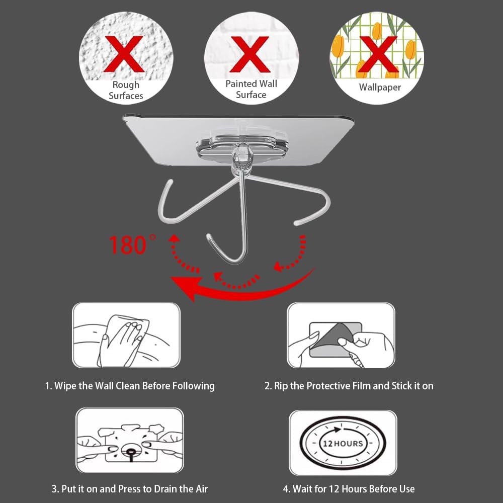 10 Pack Adhesive Wall Hooks for Hanging Heavy Duty Towel Coat Hooks Waterproof Transparent Hook for Bathroom Shower Kitchen Keys Door Outdoor Home Improvement Utility Hook