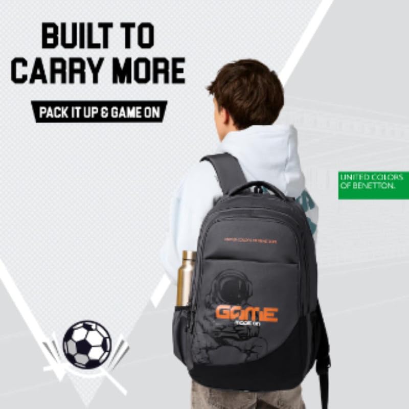 Image of United Colors of Benetton Backpack Falcon | Printed High School Bag With 3 CompartMen'sts, Airmesh Padding & 1-Year Warranty - 38L Capacity | Daypack For School Girls & Boys