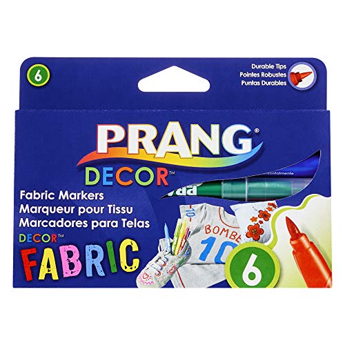 Prang Decor Fabric Markers, Brush Tips, Permanent Ink, Non-Toxic, 6-Color Set (74106) #TOP3
