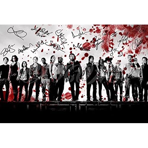 N.º 5 - Póster firmado por elenco de The Walking Dead, tamaño A4, diseño de sangre, 30,5 x 20,3 cm