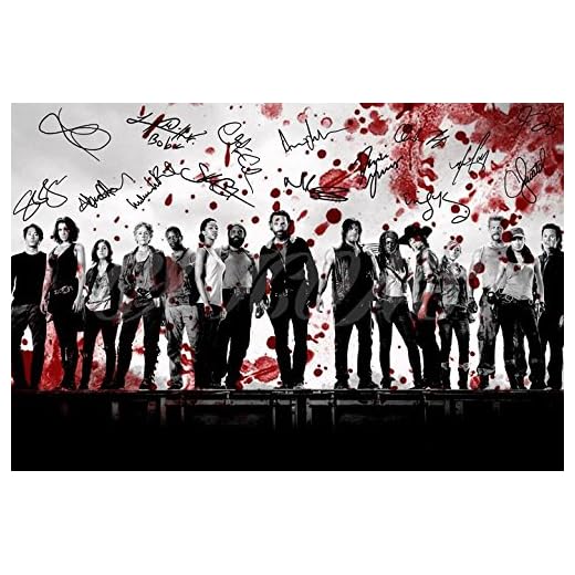 N.º 5 - Póster firmado por elenco de The Walking Dead, tamaño A4, diseño de sangre, 30,5 x 20,3 cm
