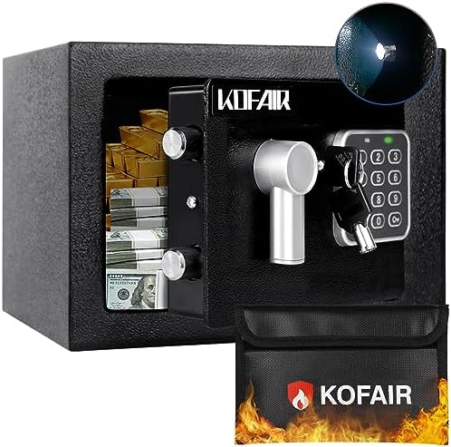 KOFAIR Safe Box for Home Safe (0.23 Cubic Feet) with Fireproof Bag, Personal Safe Box for Money Safe for Cash Saving, Mini Safe Box with Key, Digital Safety Box with Light, Money Lock Box