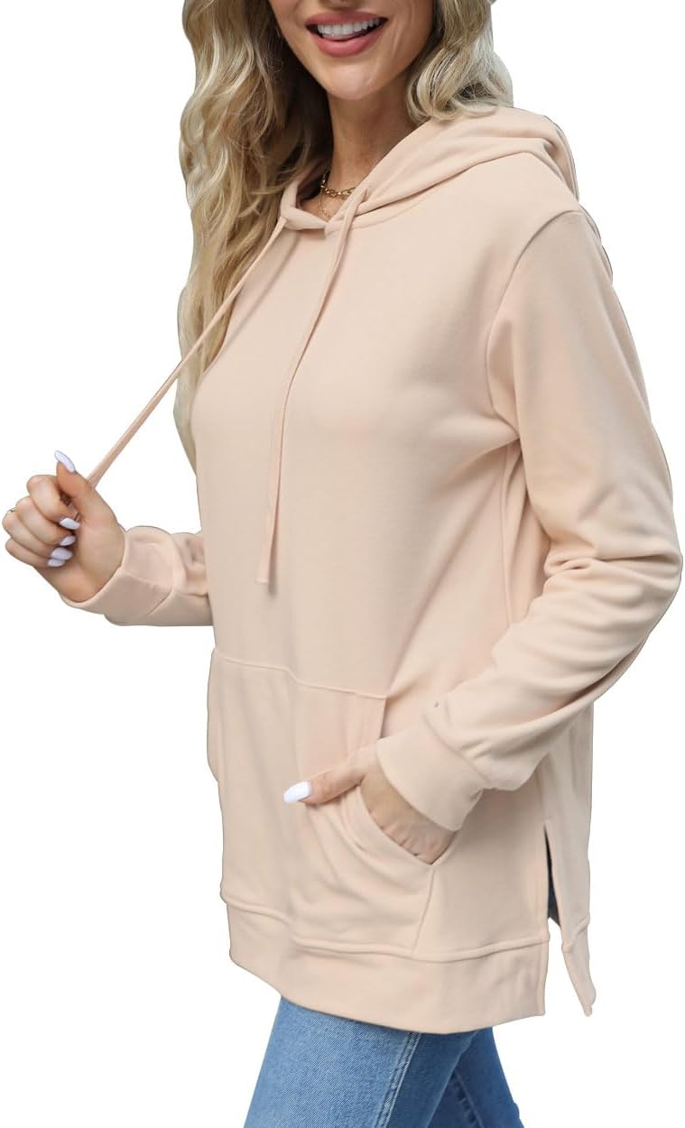 Beimuc Hoodies for Women Fashion Split Hem Drawstring Casual Long Sleeve Sweatshirts Tops with Pockets - Image 3