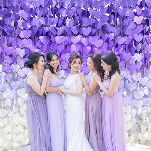 Image of 205Ft Lavender Party Decoration Ombre Purple White Heart Backdrop Streamer Tissue Paper Heart Hanging Garland for Birthday Valentines Day Bachelorette Wedding Bridal Shower Lilac Violet Party Supplies
