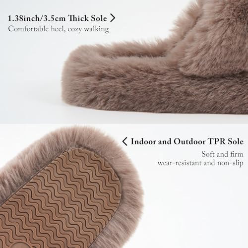 SOULROSE Womens Slipper Open Toe Fuzzy House Slippers for Woman Platform Indoor Outdoor Cross Band Slippers with Anti-Slip Sole Furry Bedroom Memory Foam Gift Shoes3