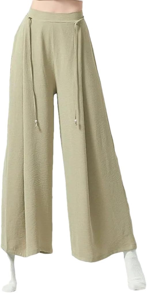 Women Loose Wed Leg Trousers Flowy Dance Pants Chinese Folk National Dancer Practice Wear Lace Up Pant