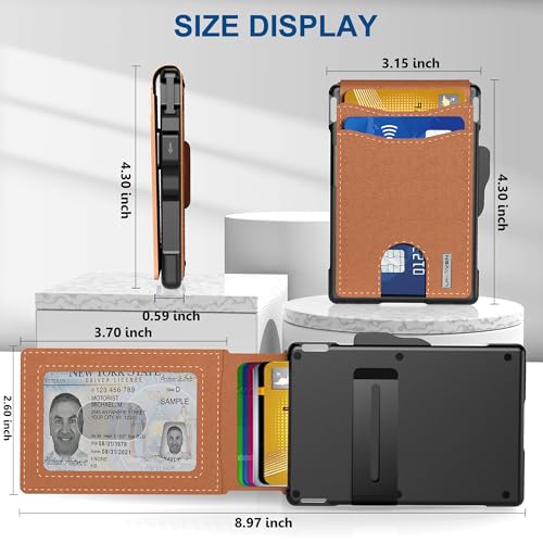 umoven AirTag Wallet for Men - with Pop Up Aluminum Case Money Clip Slim Leather Slots Credit Card Holder RFID Blocking Bifold Minimalist Wallet (Brown) - Thumbnail 3