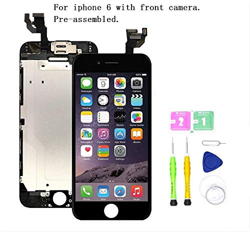 Screen Replacement Compatible with iPhone 6 4.7 inch Full Assembly - LCD Touch Display Digitizer with Ear Speaker, Sensors and Front Camera, Fit Compatible with All iPhone 6 (Black)
