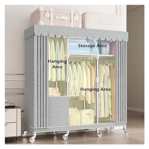 Guardaroba Portatile, Guardaroba Portatile in Tela con Asta Appendiabiti, Organizzatore per Armadio in Tessuto per Camera da Letto, Soggiorno,C-125x45x170cm(Animal Horse)