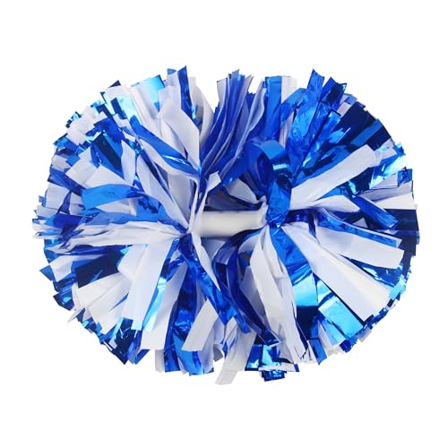 Lovecheer 2PCS Blue and White Pom Poms Cheerleading with Handle for Team Spirit Sports Events Basketball Hockey Football Party Cheering